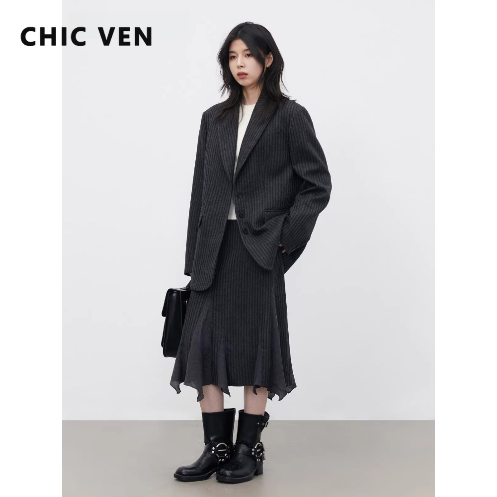 Wool Suit Jacket - CHIC VEN 패션 여성 울 블레이저