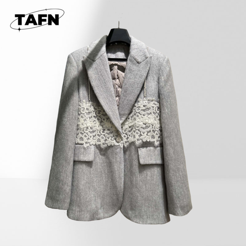 Wool Suit Jacket - 여성 클래식 격자 무늬 블레이저 세련된