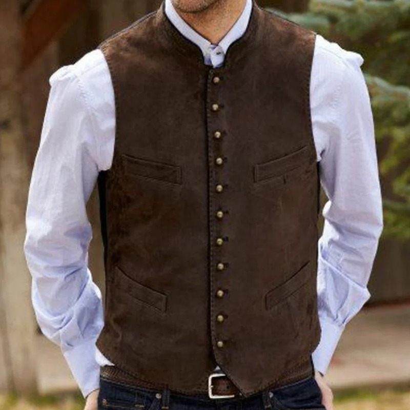 Men Formal Wear Outfits - 남성 조끼 커피 스웨이드 벨벳 싱글