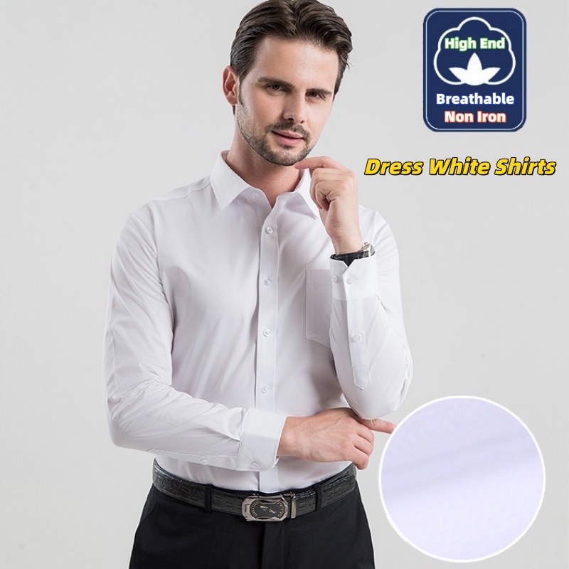Men Formal Office Wear Shirts - 비즈니스 남성용 드레스 화이트 셔츠 긴팔