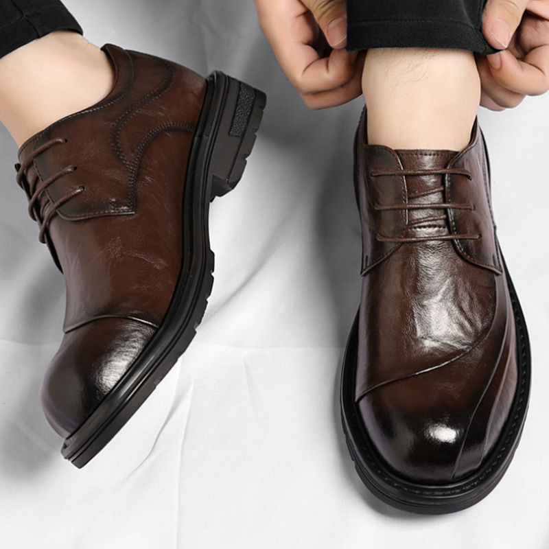 Men'S Formal Wear In Wedding - 브라운 광택 가죽 레이스업 청키 솔