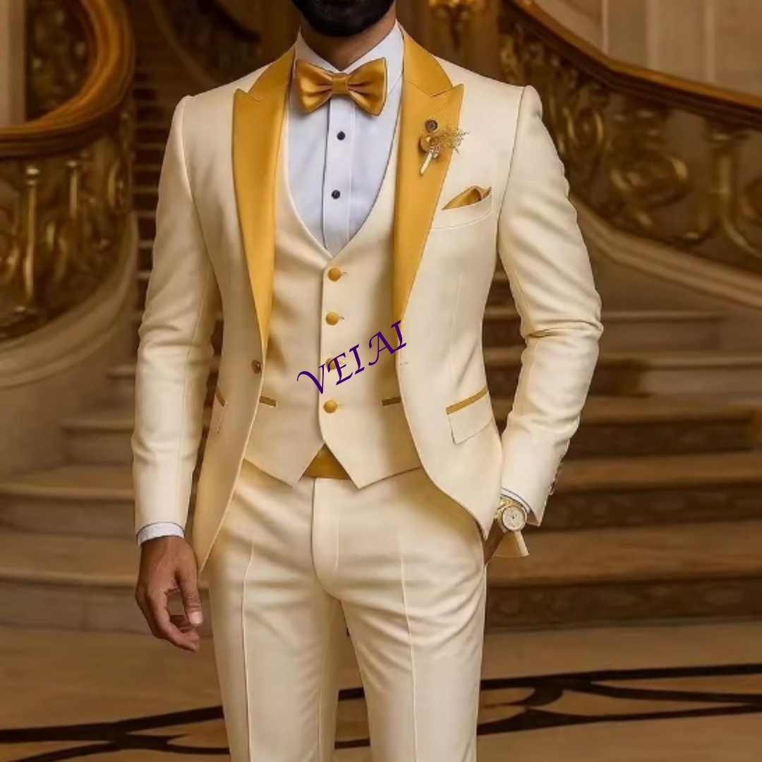 Men'S Formal Attire - 맞춤형 골드 칼라 아이보리 남성 정장