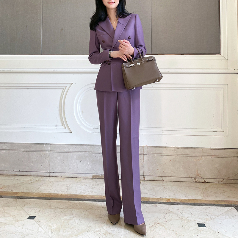 Double Breasted Blazer - Allingentle Purple 여성용 정장 팬츠슈트 2피스