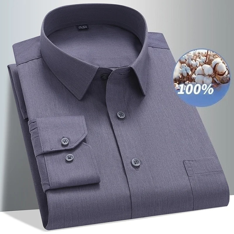 Men Formal Office Wear Shirts - 남성용 8XL 100% 코튼 긴팔 셔츠,