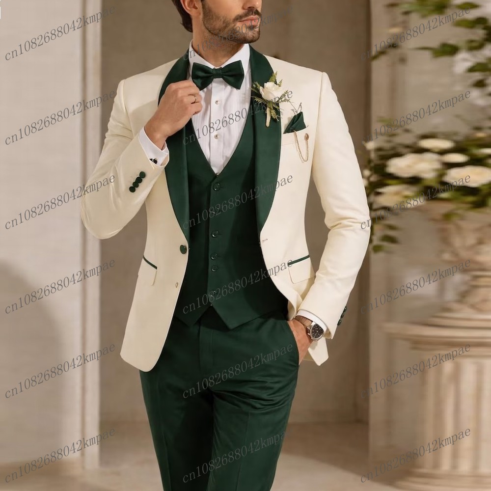 Men'S Formal Attire - 새로운 아이보리 및 짙은 녹색 정장