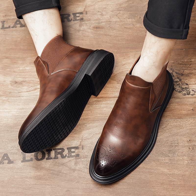 Men'S Style Formal Wear - 하이탑 가죽 신발은 남성용 브로그 레트로