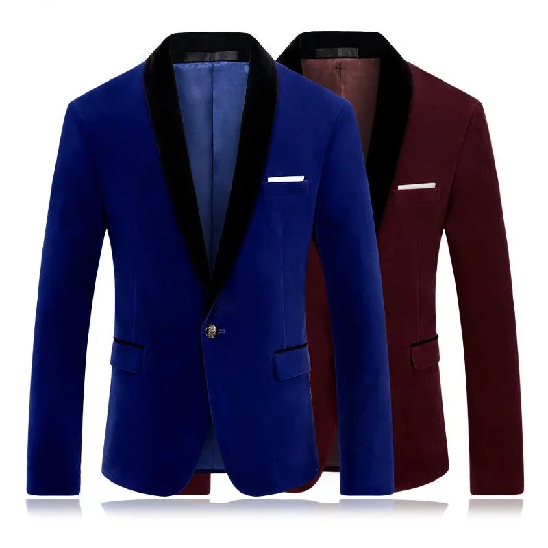 Wool Suit Jacket - 다크 브라운 벨벳 남성용 정장 숄
