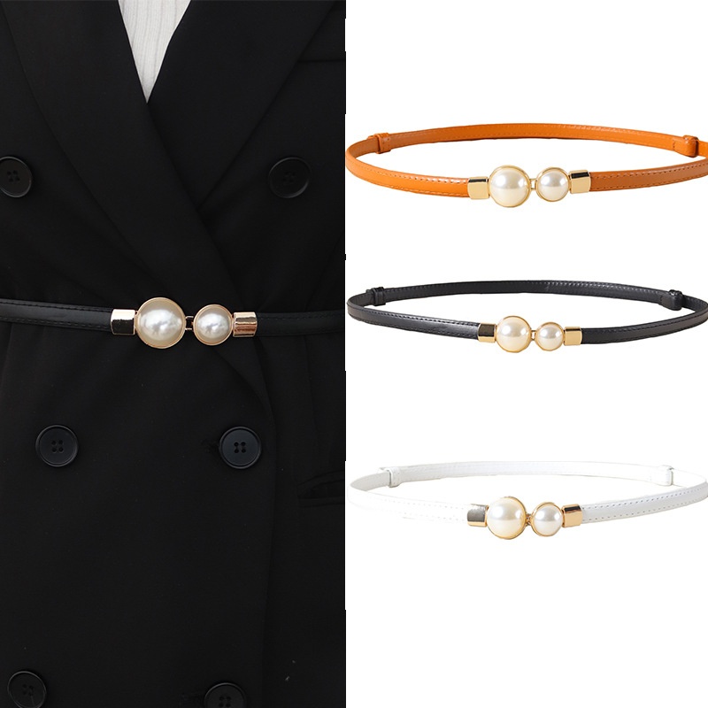Formal Belt Leather Thin - 우아한 빈티지 진주 허리 체인 얇은