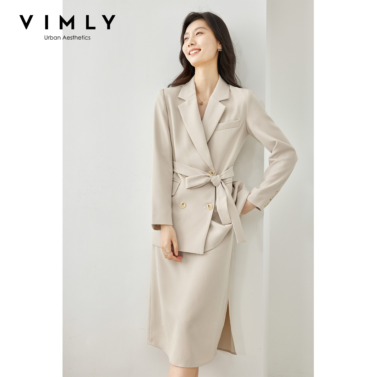 Double Breasted Blazer - VIMLY 여성 투피스 세트 2026 가을