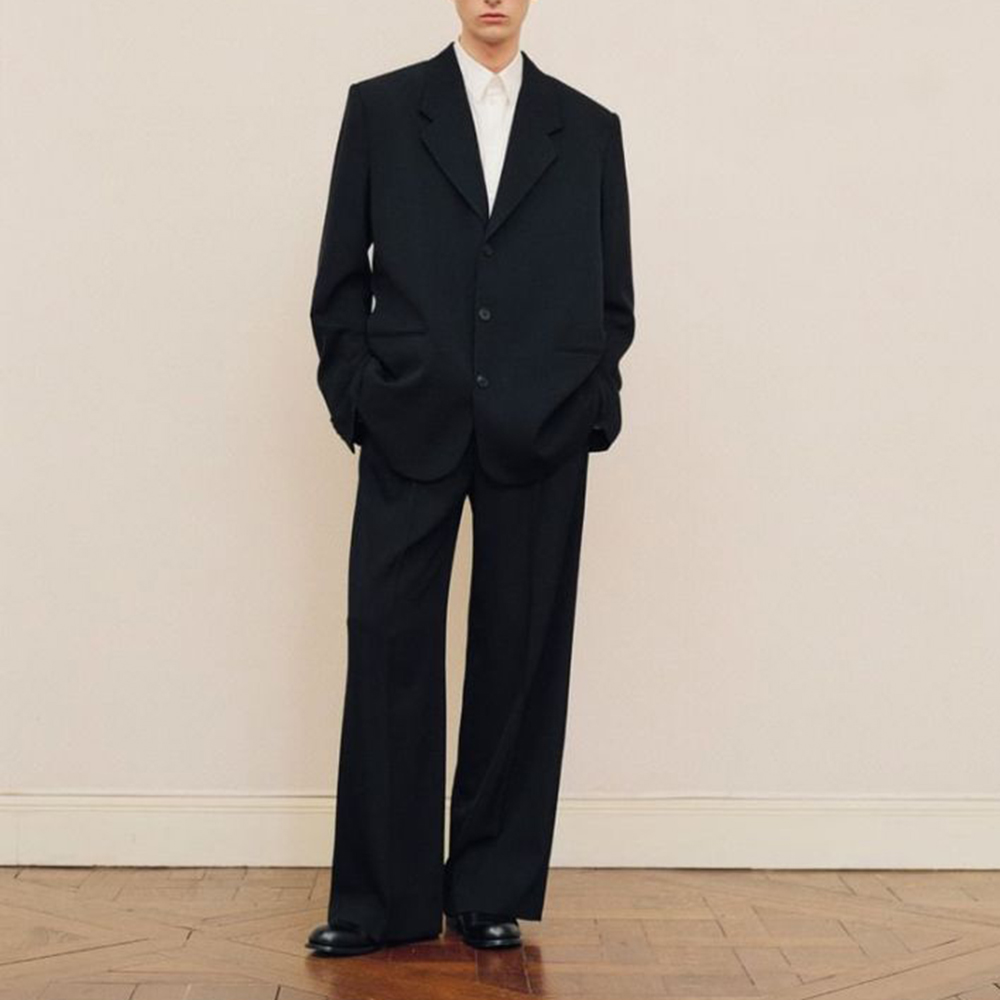 Men'S Formal Wear In Wedding - 남성용 블랙 오버사이즈 수트 세트 싱글