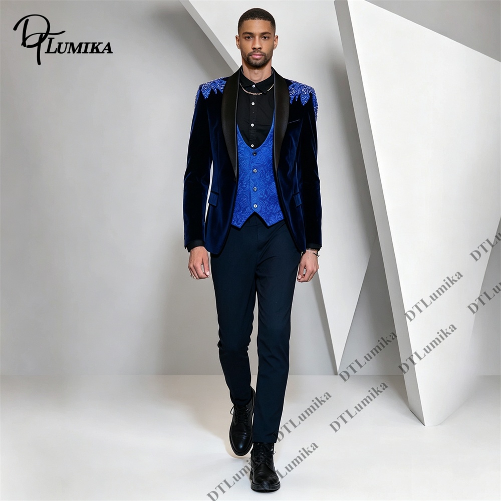 Men'S Formal Wear In Wedding - Peagent Men 3 피스 벨벳 슈트