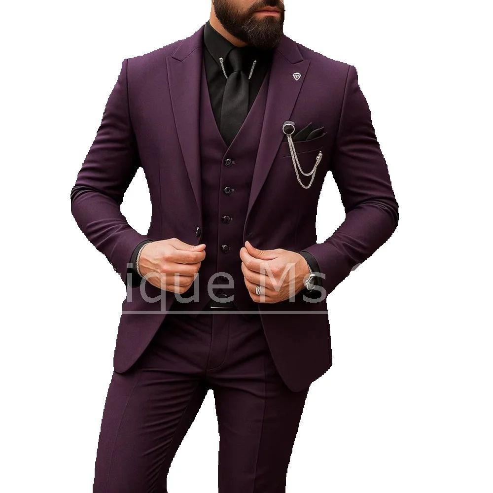 남성용 3피스 정장 싱글 브레스티드 솔리드 컬러 재킷  - Men Formal Wear Outfits 리뷰 및 가격