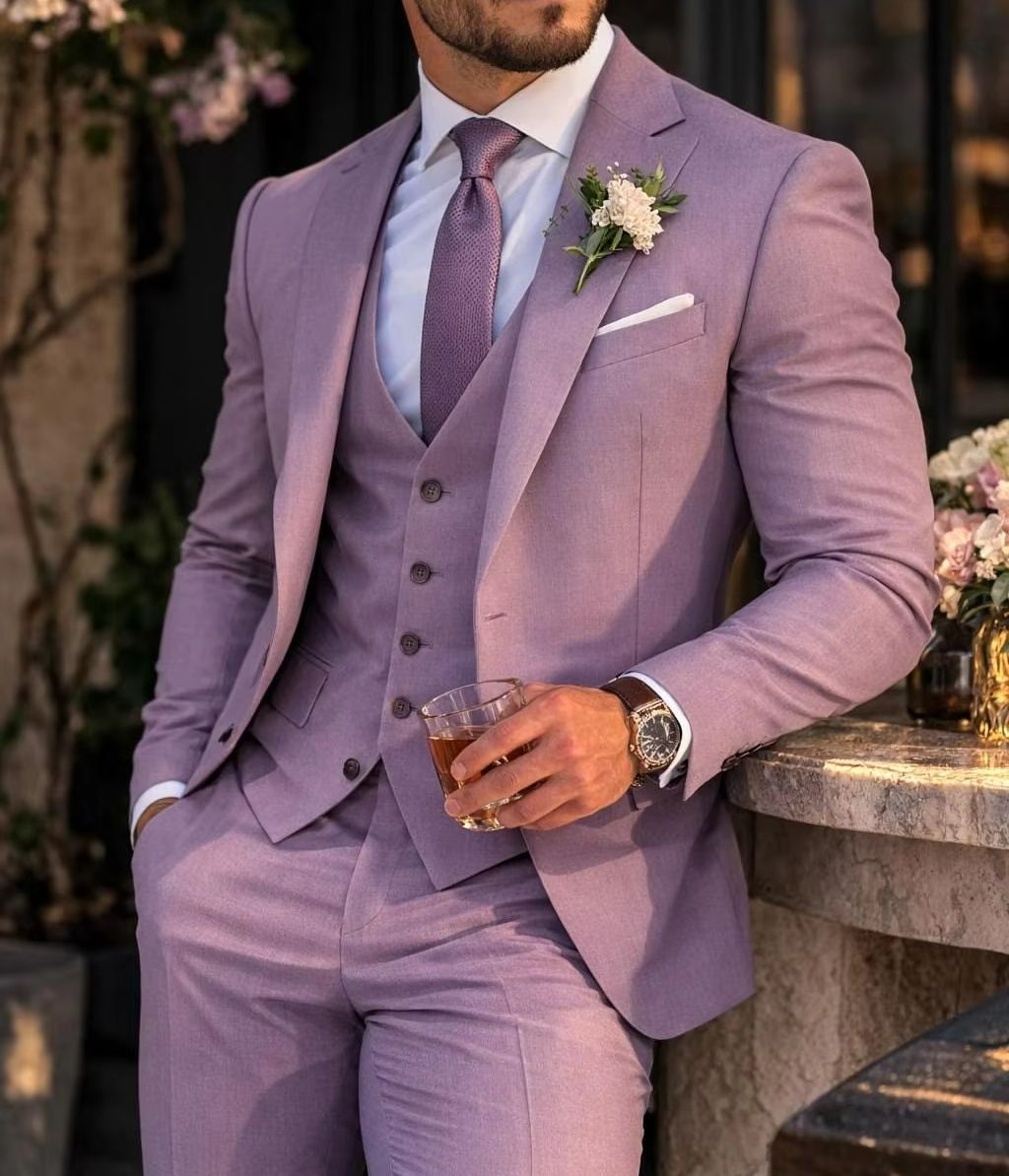 라벤더 3피스 남성 정장 라일락 슬림핏 싱글 브레스티드 - Men Formal Wear Outfits 리뷰 및 가격
