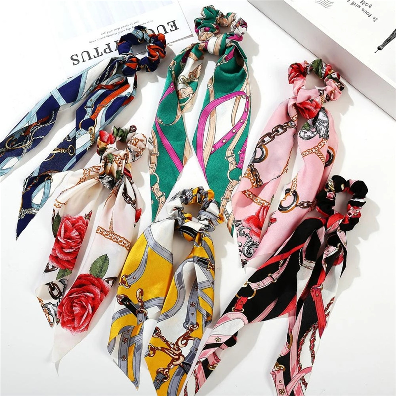 보헤미안 패션 꽃 인쇄 새틴 탄성 긴 리본 헤어 밴드  - Tie Bar Clip 리뷰 및 가격