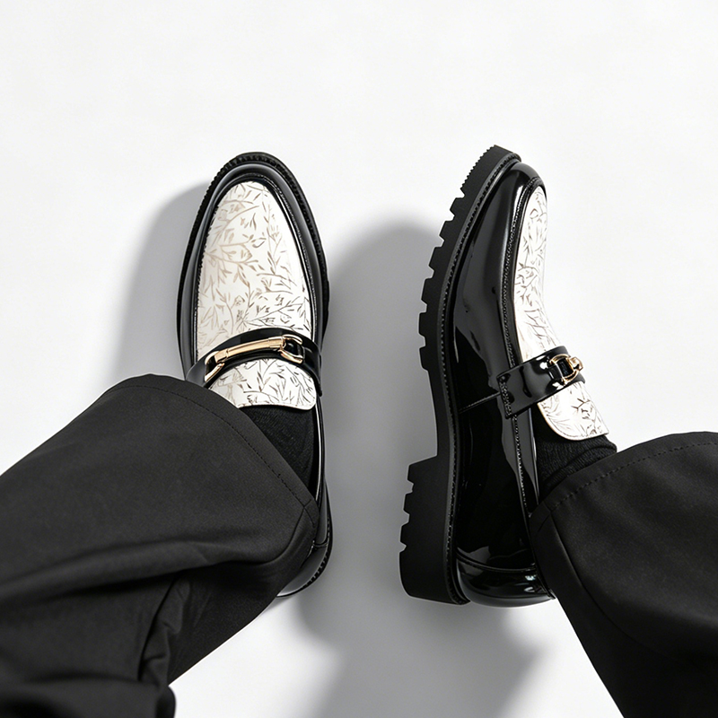 남성 투톤 대나무 프린트 에나멜 가죽 로퍼 메탈 호스빗 - Men'S Formal Attire 리뷰 및 가격