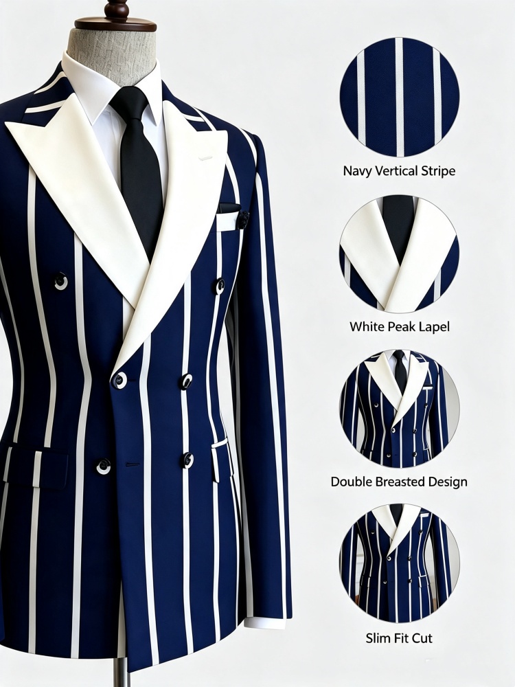 남성 슬림핏 비즈니스 블레이저 더블 네이비 브레스티드  - Men Formal Wear Outfits 리뷰 및 가격