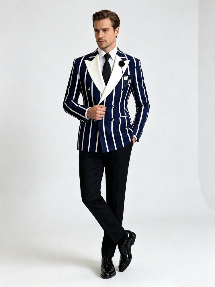 남성 슬림핏 비즈니스 블레이저 더블 네이비 브레스티드  - Men Formal Wear Outfits 리뷰 및 가격