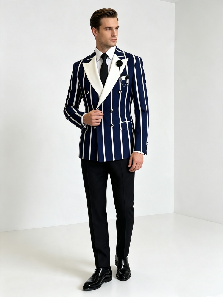 남성 슬림핏 비즈니스 블레이저 더블 네이비 브레스티드  - Men Formal Wear Outfits 리뷰 및 가격
