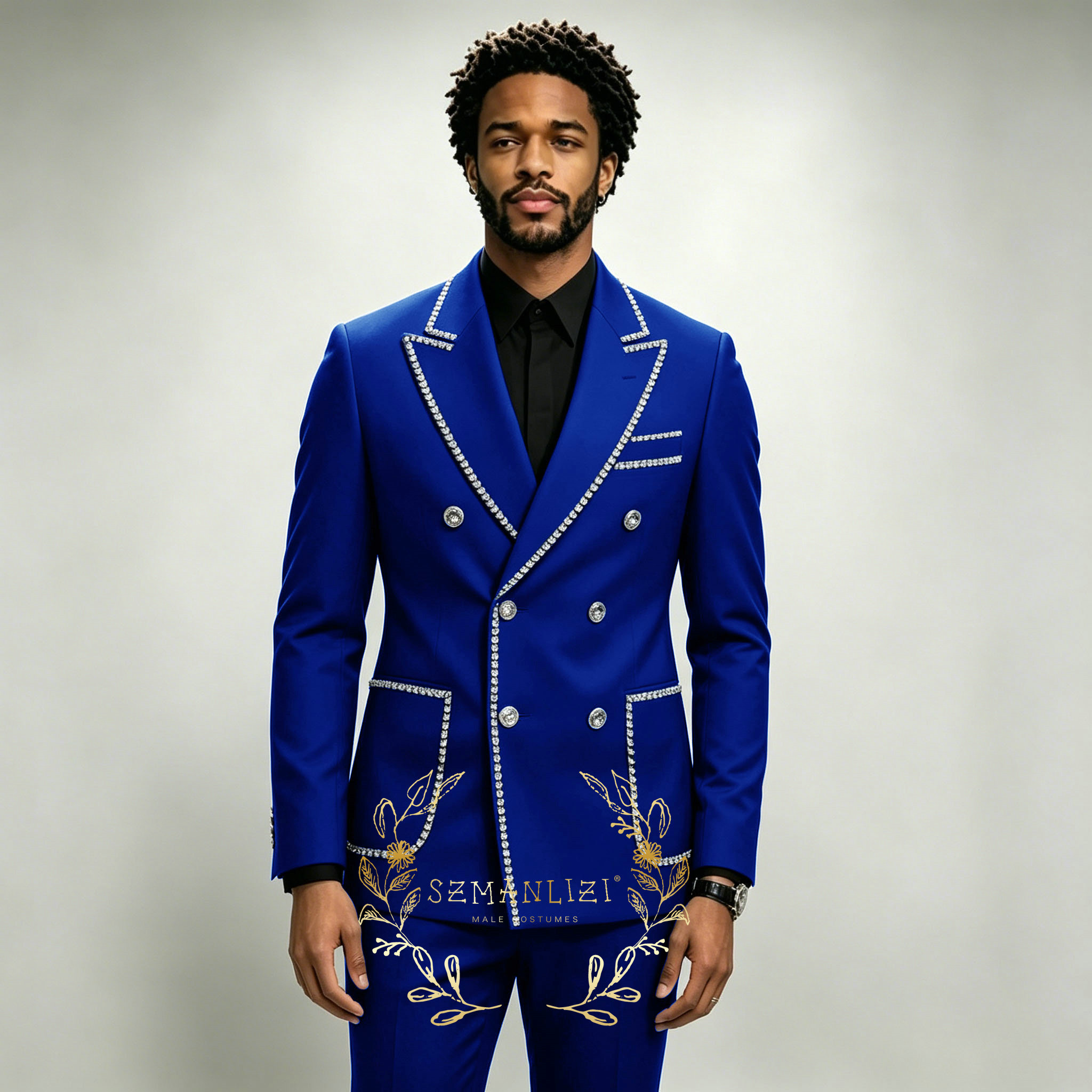 럭셔리 남성 정장 2피스 로얄 블루 크리스탈 피크드 라 - Men'S Formal Wear In Wedding 리뷰 및 가격