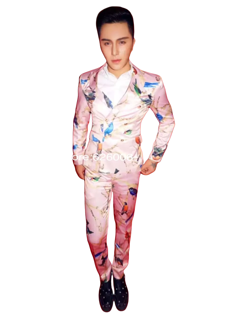 남성 패션 꽃무늬 핑크 새 프린트 수트 의상 나이트클럽 - Men Formal Party Wear Dress 리뷰 및 가격