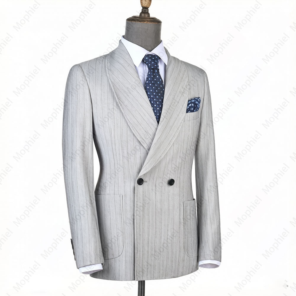 모피엘 라이트 그레이 남성 정장 스트라이프 더블 브레스 - Men'S Formal Wear In Wedding 리뷰 및 가격