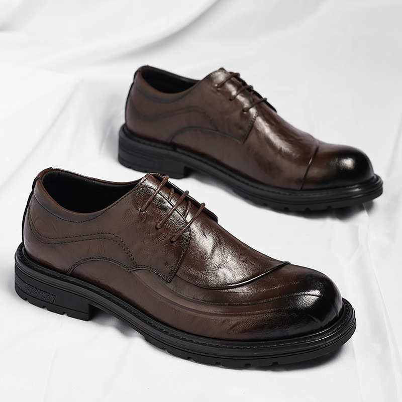 브라운 광택 가죽 레이스업 청키 솔 정장 비즈니스 오피 - Men'S Formal Wear In Wedding 리뷰 및 가격