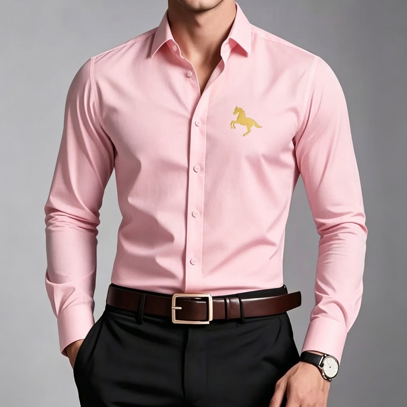 우아한 황금 말 로고 프린트 남성 셔츠 슬림핏 긴팔 캐 - Men Formal Office Wear Shirts 리뷰 및 가격