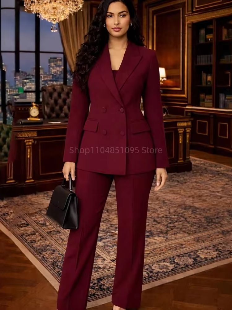 여성을위한 패션 세련된 부르고뉴 정장 더블 브레스트 2 - Wool Suit Jacket 리뷰 및 가격