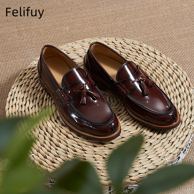새로운 브라운 남성 플랫 로퍼 소가죽 스웨이드 태슬 캐 - Men Formal Party Wear Dress 리뷰 및 가격