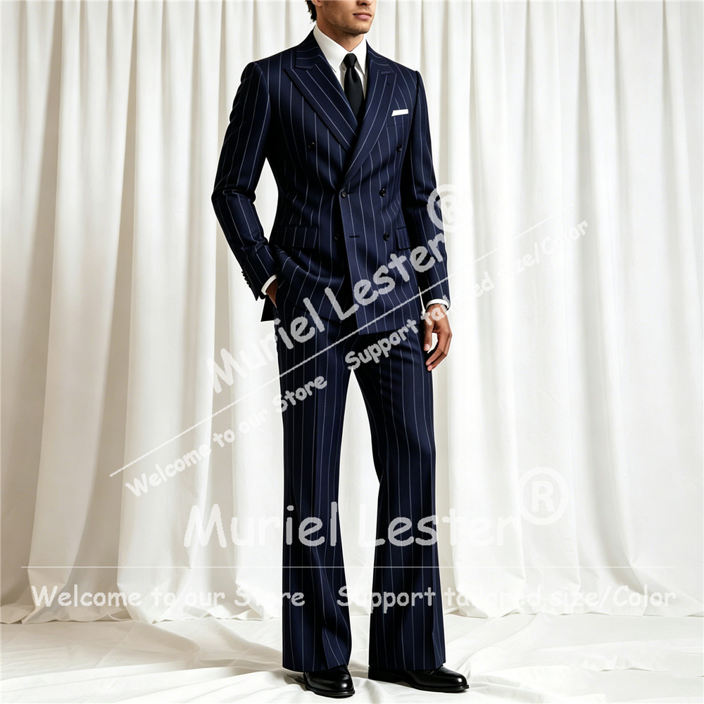 우아한 스트라이프 수트 남성 2피스 세트 더블 브레스티 - Men'S Style Formal Wear 리뷰 및 가격