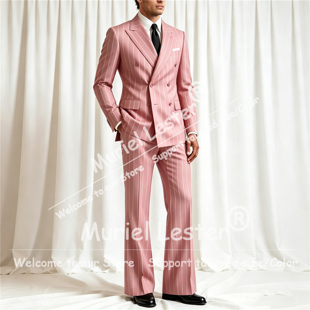 우아한 스트라이프 수트 남성 2피스 세트 더블 브레스티 - Men'S Style Formal Wear 리뷰 및 가격