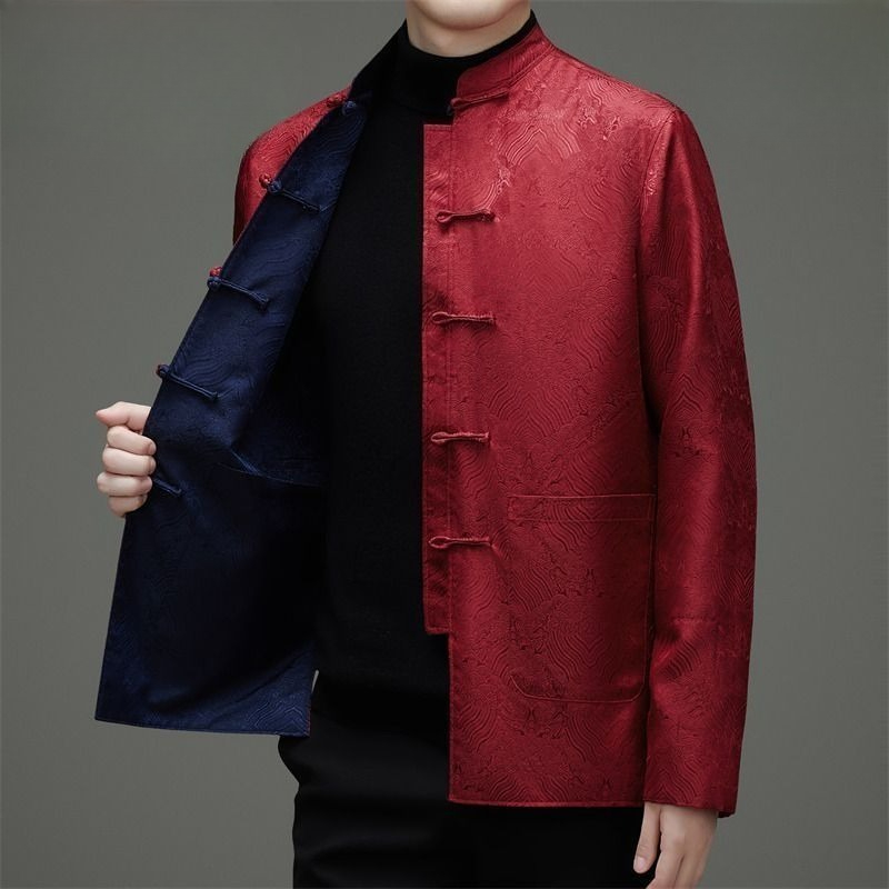 당나라 스타일 남성 긴팔 양면 코트 봄과 가을 중국 스 - Men'S Style Formal Wear 리뷰 및 가격