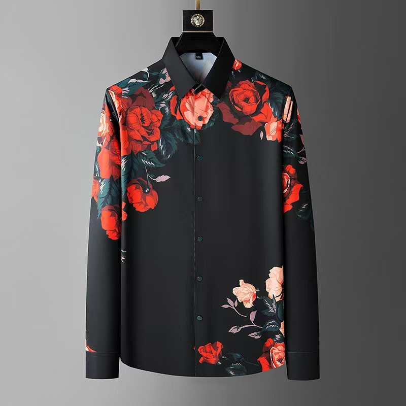 럭셔리 고품질 망 빈티지 꽃 인쇄 긴 소매 셔츠 봄 사 - Men Formal Party Wear Dress 리뷰 및 가격
