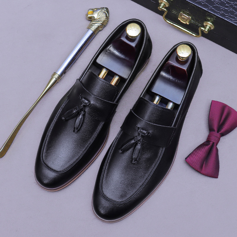 남성 태슬 가죽 로퍼 투톤 버니쉬 스퀘어 토 로우 블록 - Men Formal Wear Dress 리뷰 및 가격