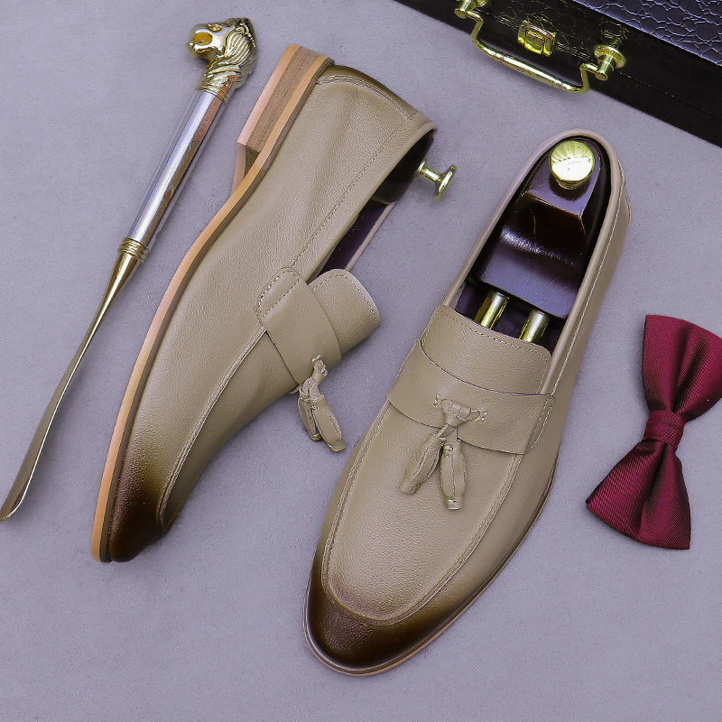 남성 태슬 가죽 로퍼 투톤 버니쉬 스퀘어 토 로우 블록 - Men Formal Wear Dress 리뷰 및 가격