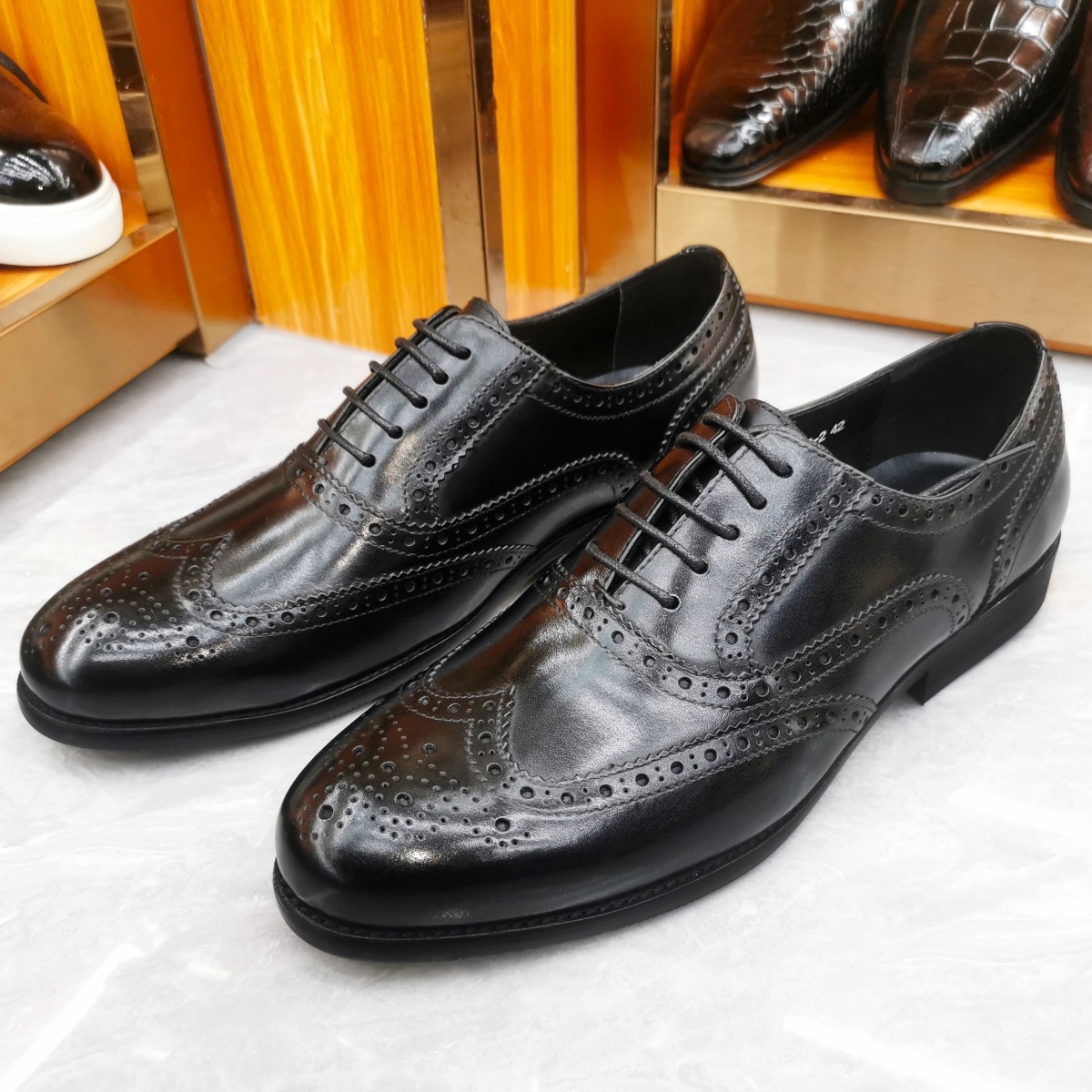 럭셔리 남성 드레스 슈즈 정품 가죽 브로그 윙팁 토 옥 - Men'S Luxury Formal Wear 리뷰 및 가격