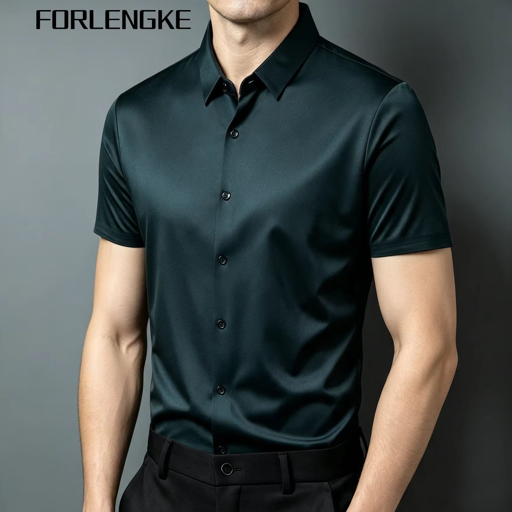 FORLENGKE 남성용 비즈니스 솔리드 반소매 셔츠, - Men Formal Office Wear Shirts 리뷰 및 가격