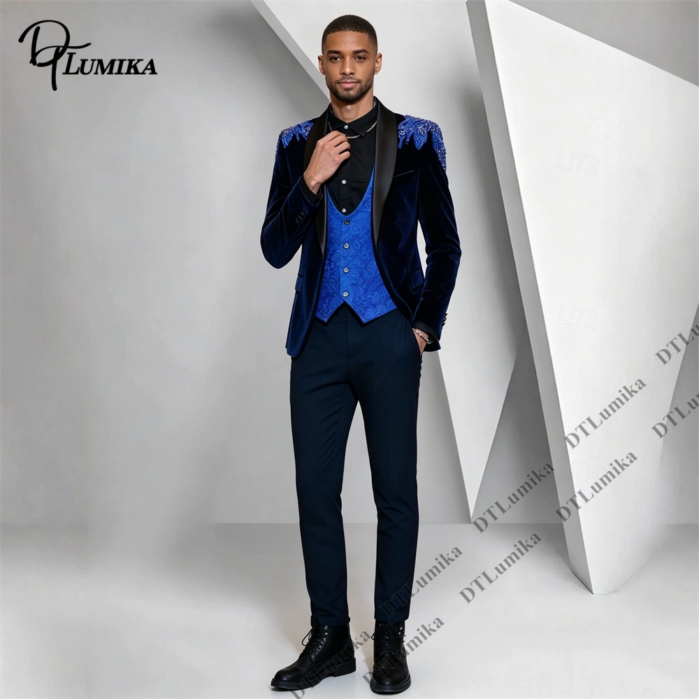 Peagent Men 3 피스 벨벳 슈트 블랙 새틴 라 - Men'S Formal Wear In Wedding 리뷰 및 가격
