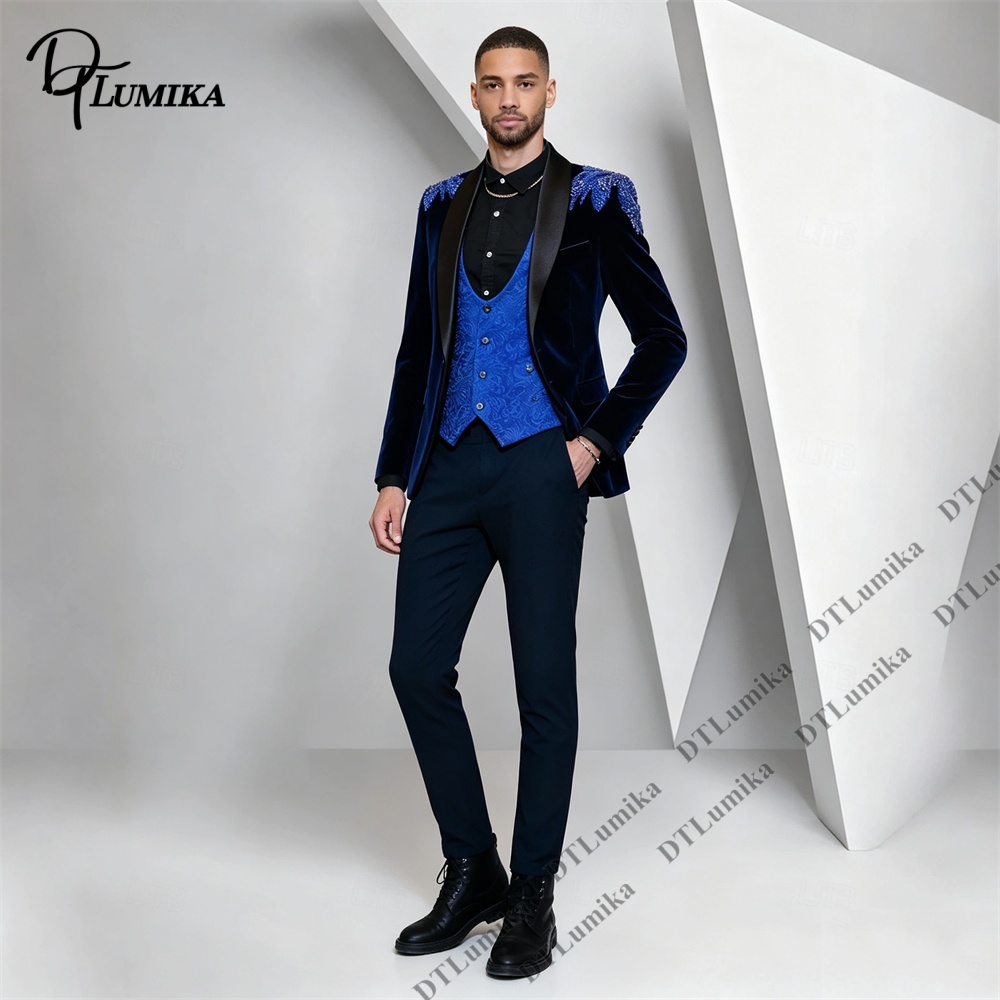 Peagent Men 3 피스 벨벳 슈트 블랙 새틴 라 - Men'S Formal Wear In Wedding 리뷰 및 가격