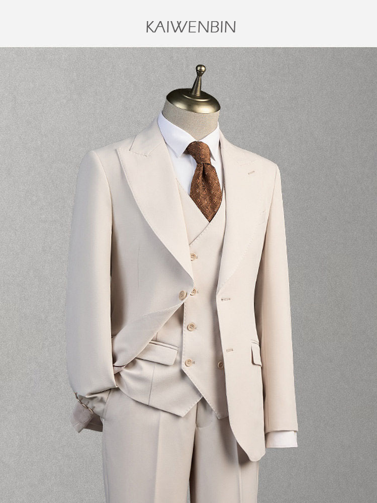 남성용 3피스 수트 오프화이트 와이드 피크 라펠 신랑  - Wool Suit Jacket 리뷰 및 가격
