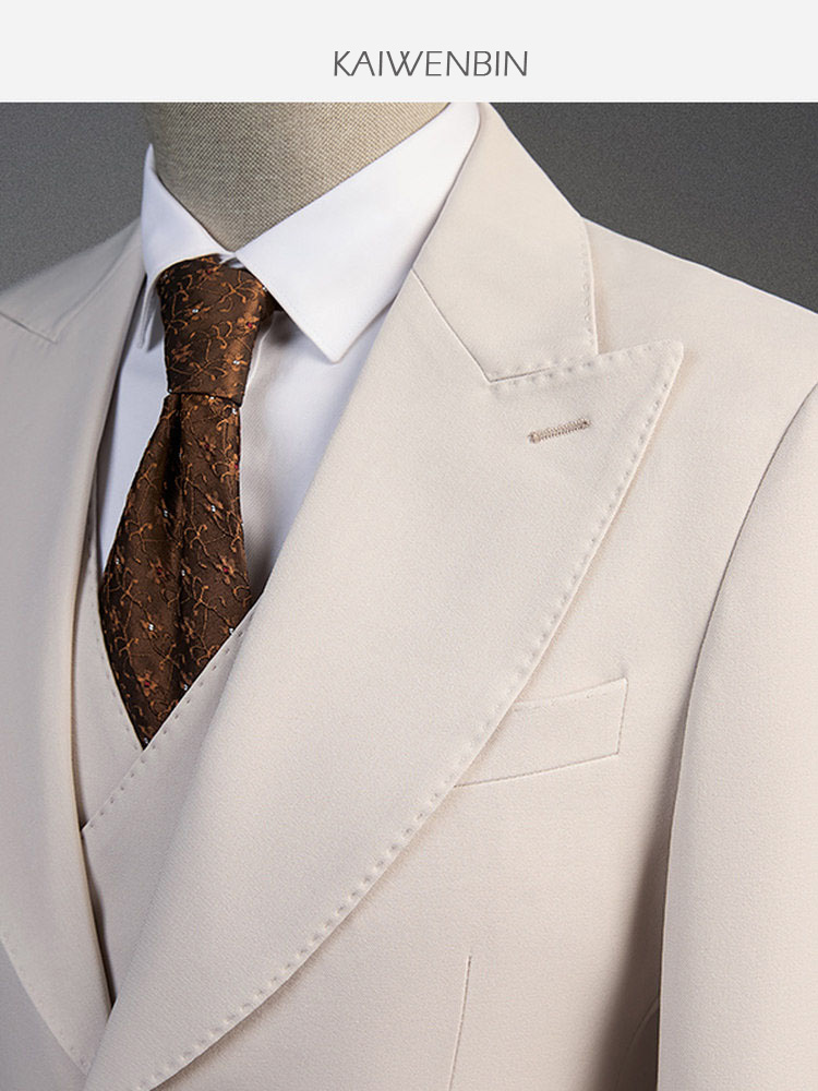 남성용 3피스 수트 오프화이트 와이드 피크 라펠 신랑  - Wool Suit Jacket 리뷰 및 가격
