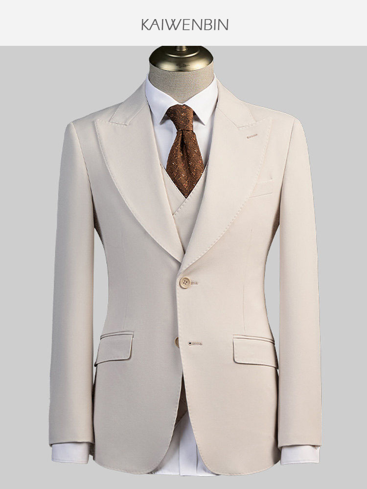 남성용 3피스 수트 오프화이트 와이드 피크 라펠 신랑  - Wool Suit Jacket 리뷰 및 가격
